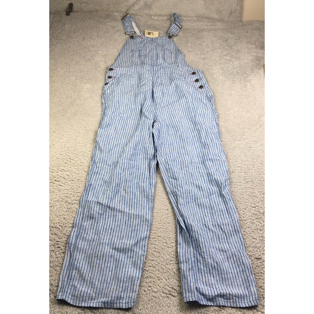 Faherty Mechanic Overalls Womens S Railroad Stripe 100% Linen Farm‎ Bibs NEW NWT